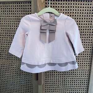 3-6m Pink Bow Trim Long Sleeve Top
